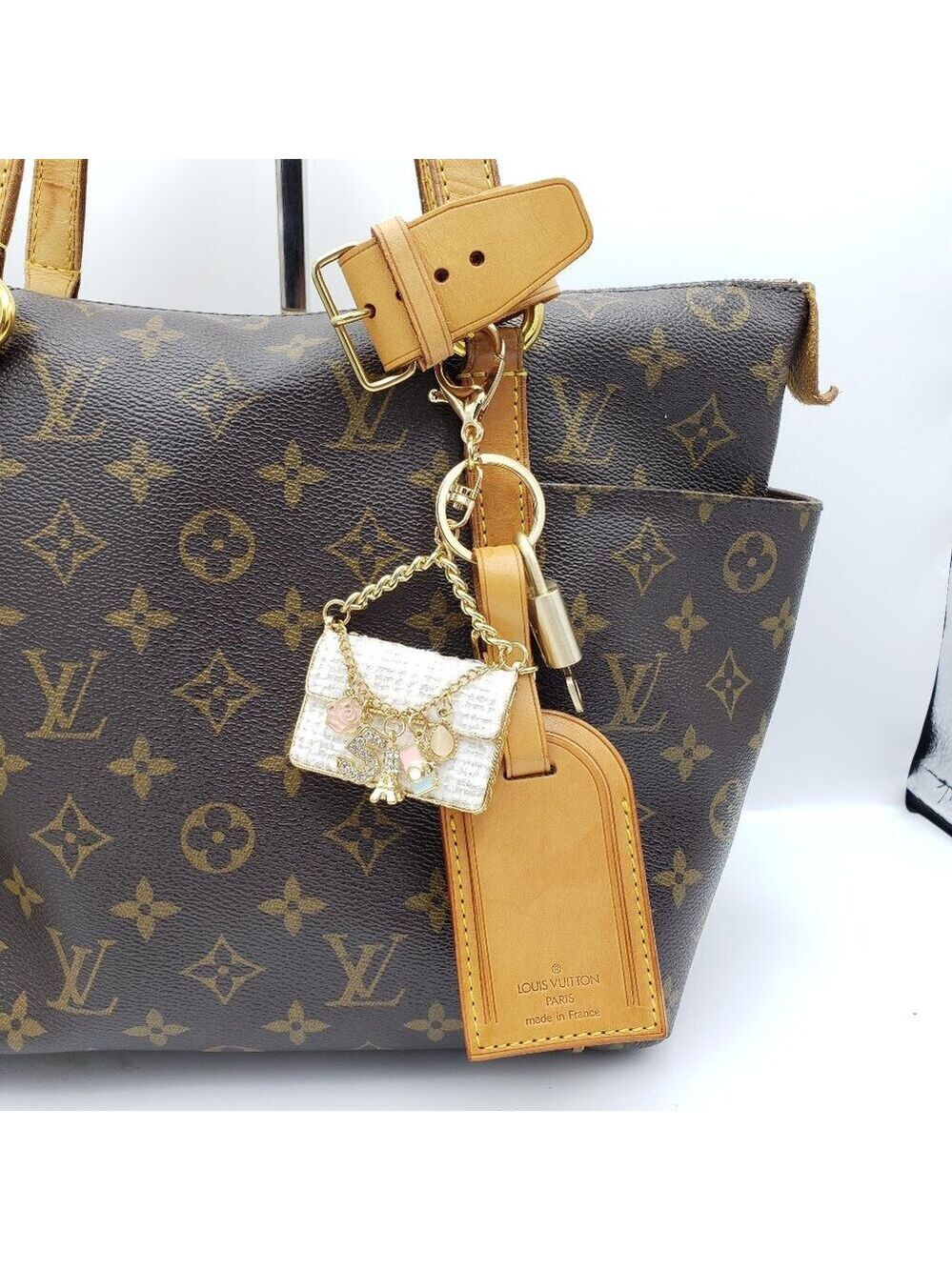 Authentic Louis Vuitton Luggage Nametag and Gold Padlock with Unbranded Keycharm